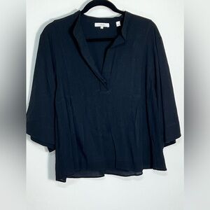 Vince Henley Linen Cotton Black 3/4 Sleeve Length Top Tunic Size Medium